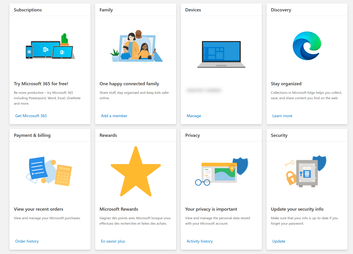 Microsoft Account Landing Page